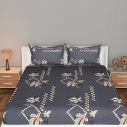 BEDROSE Grey & Brown Floral 144 TC King Bedsheet with 2 Pillow Covers-image-53