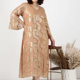 The Pink Moon Women Slit Sleeve Jacquard Fit & Flare Maxi Dress-image-19