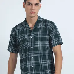 THE BEETEL HOUSE Men Oversized Fit Tartan Checked Cuban Collar Casual Shirt-picture-57