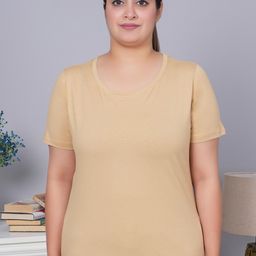 Mlada Women Solid Round Neck Cotton T-shirt-image-28