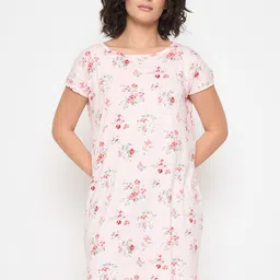 Camey Women Floral Printed Round Neck Long Sleeves Above Knee Nightdress-image-91