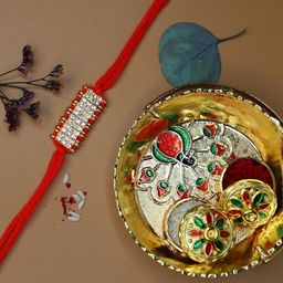 Anouk Set Of 3 Stones Studded & Beaded Rakhi Greeting Card & Pooja Thali-32