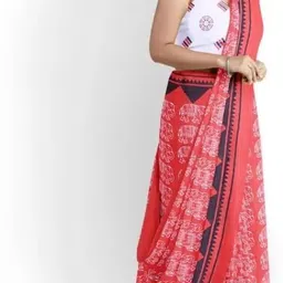 JALTHER Ethnic Motifs Linen Blend Block Print Saree-33