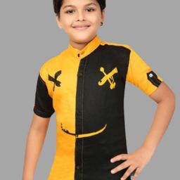 FASHION GRAB Boys Classic Fit Colourblocked Spread Collar Cotton Casual Shirt-image-64