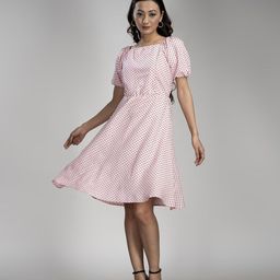 KRISS-CROX Print Puff Sleeve Fit & Flare Dress-image-79