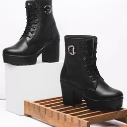 JM Looks Women Lace-Up Block Heels Chunky Boots-image-32