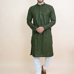 KUNDALI KAKSHAY Geometric Embroidered Sequinned Mandarin Collar Straight Kurta-image-13
