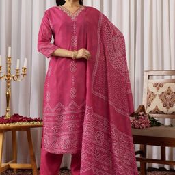 Samhitas Women Bandhani Printed Regular Kurta with Pyjamas & With Dupatta-56