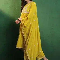 Sangria Thread Work Embroidered A-Line Kurta & Palazzos With Dupatta image 5