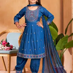 BAESD Girls Floral Embroidered Regular Kurti with Dhoti Pants & With Dupatta-picture-3
