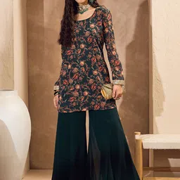 Shae by SASSAFRAS Floral Printed Straight Kurta with Palazzos-picture-10