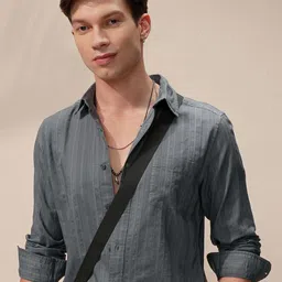 HIGHLANDER Striped Spread Collar Long Sleeves Slim Fit Cotton Casual Shirt-image-60