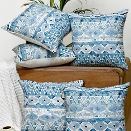 ANWYN Blue & White Set of 5 Geometric Square Cushion Covers-24