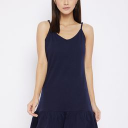 Hypernation Women Navy Blue Solid Nightdress-46