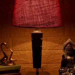 foziq Brown & Red Textured Frustum Shaped Table Lamp-22