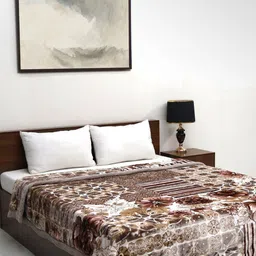 Signature Plush Brown Floral 760 GSM Heavy Winter Double Bed Blanket-image-98