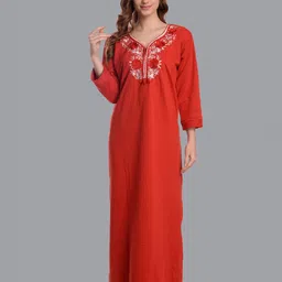 CIERGE Red Embroidered Maxi Nightdress-image-56