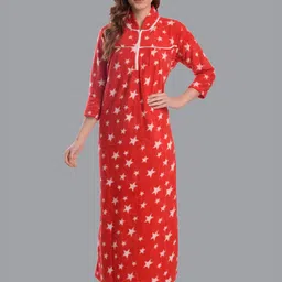CIERGE Red Star Printed Winter Maxi Nightdress-image-48