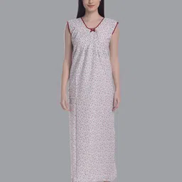 CIERGE Red Printed Pure Cotton Maxi Nightdress-picture-37