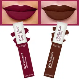 FORFOR Set of 2 Power Stay Matte Lips Non-Transfer 12 Hours Stay Velvet Matte Liquid Lipstick 4 ml Each- Bridal Maroon 09- Cocoa Brown 16-17