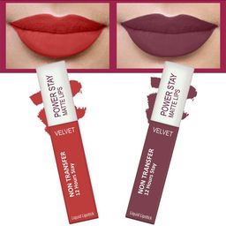 FORFOR Set of 2 Power Stay Matte Lips Non-Transfer 12 Hours Stay Velvet Matte Liquid Lipstick 4 ml Each- Candy Red 01- Mauve Matte 23-12