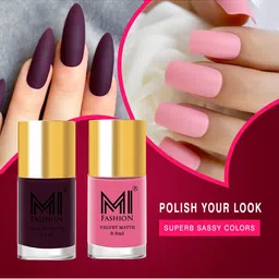 MI FASHION Set of 2 Velvet Matte Long Lasting Nail Polish 9.9 ml Each - Shades 07 & 37-47