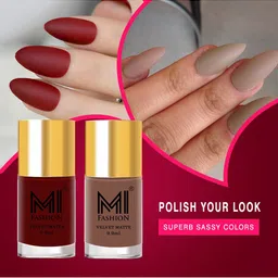 MI FASHION Set of 2 Velvet Matte Long Lasting Nail Polish 9.9 ml Each - Shades 36 & 08-30