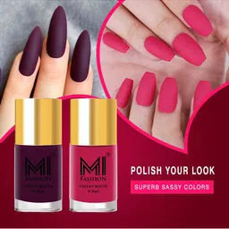 MI FASHION Set of 2 Velvet Matte Long Lasting Nail Polish 9.9 ml Each - Shades 29 & 24-45