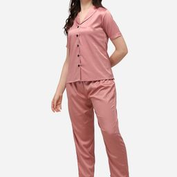 Smarty Pants Women Rose Gold & Black Silk Satin Night suit-image-82