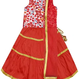 A.T.U.N. Girls Red & Gold-Toned Embroidered Ready to Wear Lehenga Choli With Net Dupatta-picture-6