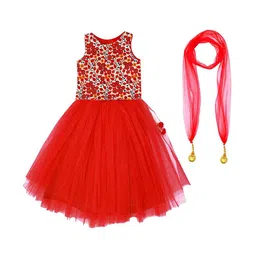 A.T.U.N. Girls Red & Off White Embroidered Ready to Wear Lehenga & Blouse With Net Dupatta-picture-10