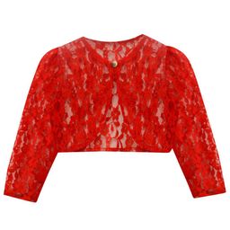 A.T.U.N. Girls Red Self Design Lace Shrug-image-29