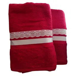 GAB Red & White 2 Pieces Cotton 500 GSM Bath Towel-picture-15