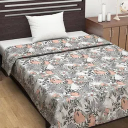 Divine Casa White & Peach-Coloured Floral Mild Winter 120 GSM Reversible Single Bed Dohar-image-75