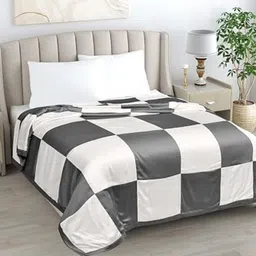 LINENWALAS Happy Sleeping White & Grey Checked Cotton AC Room 233 GSM Single Bed Dohar-image-35