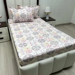Pure Decor Pink & White Ethnic Motifs Single Bedsheet with 2 Pillow Covers-image-47