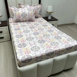 Pure Decor Pink & Grey Geometric 220 TC Single Bedsheet with 2 Pillow Covers-image-22