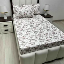 Pure Decor Pink & Pink Floral 250 TC Single Bedsheet with 2 Pillow Covers-image-69