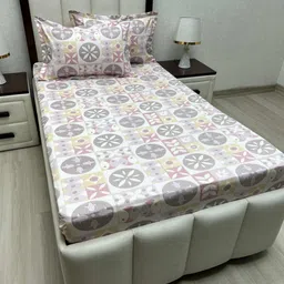 Pure Decor Pink & White Ethnic Motifs 210 TC Single Bedsheet with 2 Pillow Covers-image-45