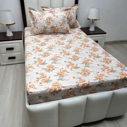 Pure Decor Brown & Beige Floral 260 TC Single Bedsheet with 2 Pillow Covers-image-98