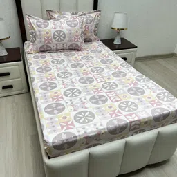 Pure Decor Pink & White Ethnic Motifs 260 TC Single Bedsheet with 2 Pillow Covers-image-44