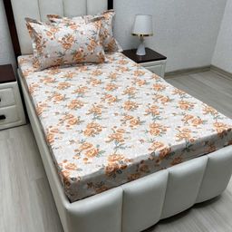 Pure Decor Brown & Grey Floral Single Bedsheet with 2 Pillow Covers-image-99