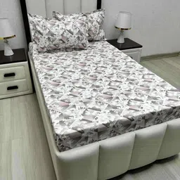 Pure Decor Pink & Pink Floral 220 TC Single Bedsheet with 2 Pillow Covers-image-33