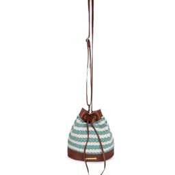 ASTRID Green Striped Bucket Sling Bag with Tasselled-image-1