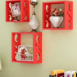 Home Sparkle Red Set Of 3 Wall Mounted Shelves-23