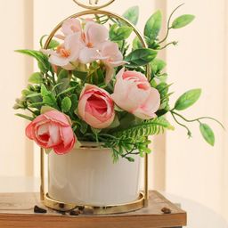 TIED RIBBONS Pink Rose Artificial Flowers and Plants With Stand-19