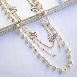 Yellow Chimes Gold-Toned & White Pearls Multilayer Layered Necklace-93