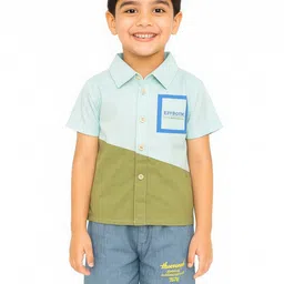 POP STREET KIDS Boys Colourblocked Short Sleeves Shirt With Shorts-42