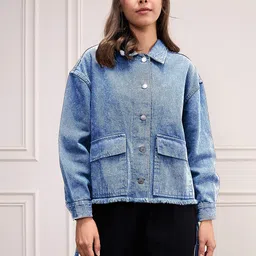 SASSAFRAS Women Denim Jacket with Patchwork-56