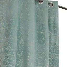 Aura Blue & Gold 2 Pieces Abstract Velvet Room Darkening Long Door Curtains-picture-15